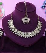 Gold yellow gold premium designer american diamond and stone work necklace set