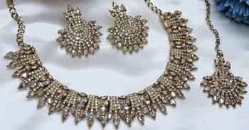 Gold yellow gold premium designer american diamond and stone work necklace set 3