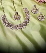 Purple yellow gold premium designer american diamond and stone work necklace set
