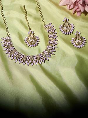 Purple yellow gold premium designer american diamond and stone work necklace set 2