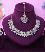 Purple yellow gold premium designer american diamond and stone work necklace set