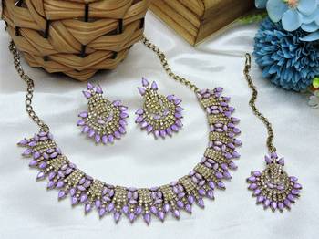 Purple yellow gold premium designer american diamond and stone work necklace set 2