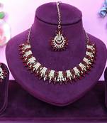 Maroon yellow gold premium designer american diamond and stone work necklace set