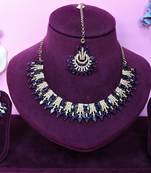 Blue yellow gold premium designer american diamond and stone work necklace set