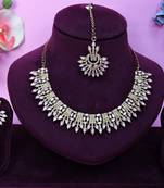 Pink yellow gold premium designer american diamond and stone work necklace set