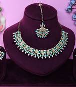 Green yellow gold premium designer american diamond and stone work necklace set
