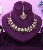 Purple yellow gold premium designer american diamond and stone work necklace set