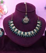Blue yellow gold premium designer american diamond and stone work necklace set