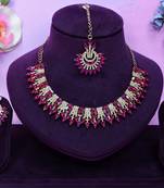 Pink yellow gold premium designer american diamond and stone work necklace set