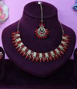 Red yellow gold premium designer american diamond and stone work necklace set