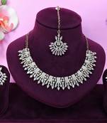 White yellow gold premium designer american diamond and stone work necklace set