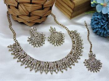 White yellow gold premium designer american diamond and stone work necklace set 2