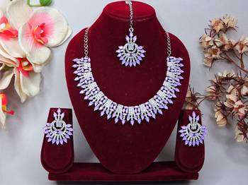 Purple rhodium premium designer american diamond and stone work necklace set 1