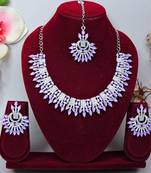 Purple rhodium premium designer american diamond and stone work necklace set