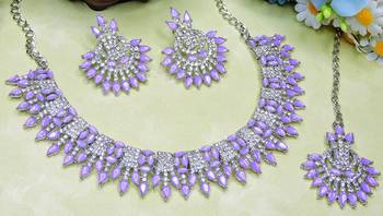 Purple rhodium premium designer american diamond and stone work necklace set 3