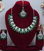 Green rhodium premium designer american diamond and stone work necklace set