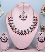Maroon rhodium premium designer american diamond and stone work necklace set