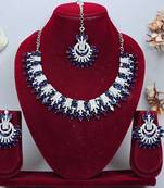 Blue rhodium premium designer american diamond and stone work necklace set