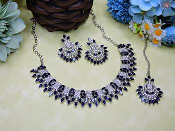 Blue rhodium premium designer american diamond and stone work necklace set 2
