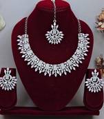 Pink rhodium premium designer american diamond and stone work necklace set
