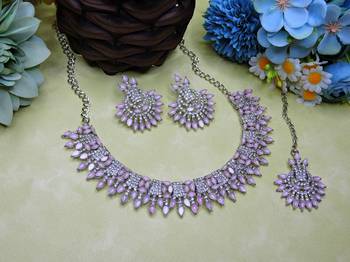 Pink rhodium premium designer american diamond and stone work necklace set 2