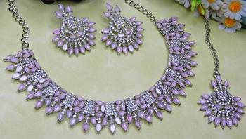 Pink rhodium premium designer american diamond and stone work necklace set 3