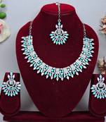 Green rhodium premium designer american diamond and stone work necklace set