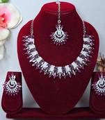 Purple rhodium premium designer american diamond and stone work necklace set