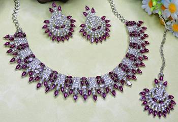 Purple rhodium premium designer american diamond and stone work necklace set 3
