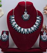 Blue rhodium premium designer american diamond and stone work necklace set