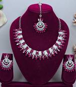 Pink rhodium premium designer american diamond and stone work necklace set