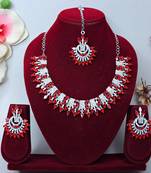 Red rhodium premium designer american diamond and stone work necklace set