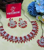 Red rhodium premium designer american diamond and stone work necklace set