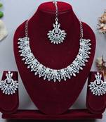 White rhodium premium designer american diamond and stone work necklace set