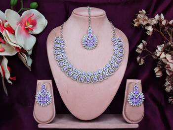 Purple rhodium premium designer american diamond and stone work necklace set 1