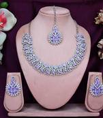 Purple rhodium premium designer american diamond and stone work necklace set