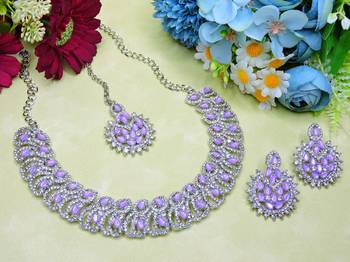 Purple rhodium premium designer american diamond and stone work necklace set 2