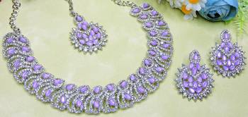 Purple rhodium premium designer american diamond and stone work necklace set 3