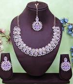 Purple rose gold premium designer american diamond and stone work necklace set