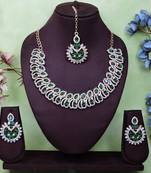 Green rose gold premium designer american diamond and stone work necklace set