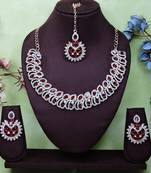 Maroon rose gold premium designer american diamond and stone work necklace set