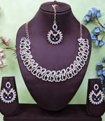Blue rose gold premium designer american diamond and stone work necklace set