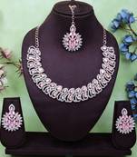 Pink rose gold premium designer american diamond and stone work necklace set