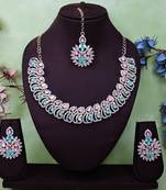 Green rose gold premium designer american diamond and stone work necklace set
