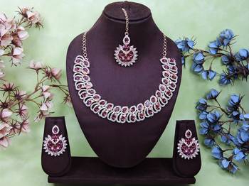 Purple rose gold premium designer american diamond and stone work necklace set 1