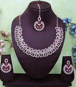 Purple rose gold premium designer american diamond and stone work necklace set
