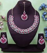 Pink rose gold premium designer american diamond and stone work necklace set