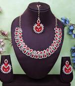 Red rose gold premium designer american diamond and stone work necklace set
