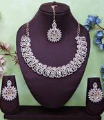 White rose gold premium designer american diamond and stone work necklace set