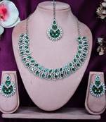 Green rhodium premium designer american diamond and stone work necklace set